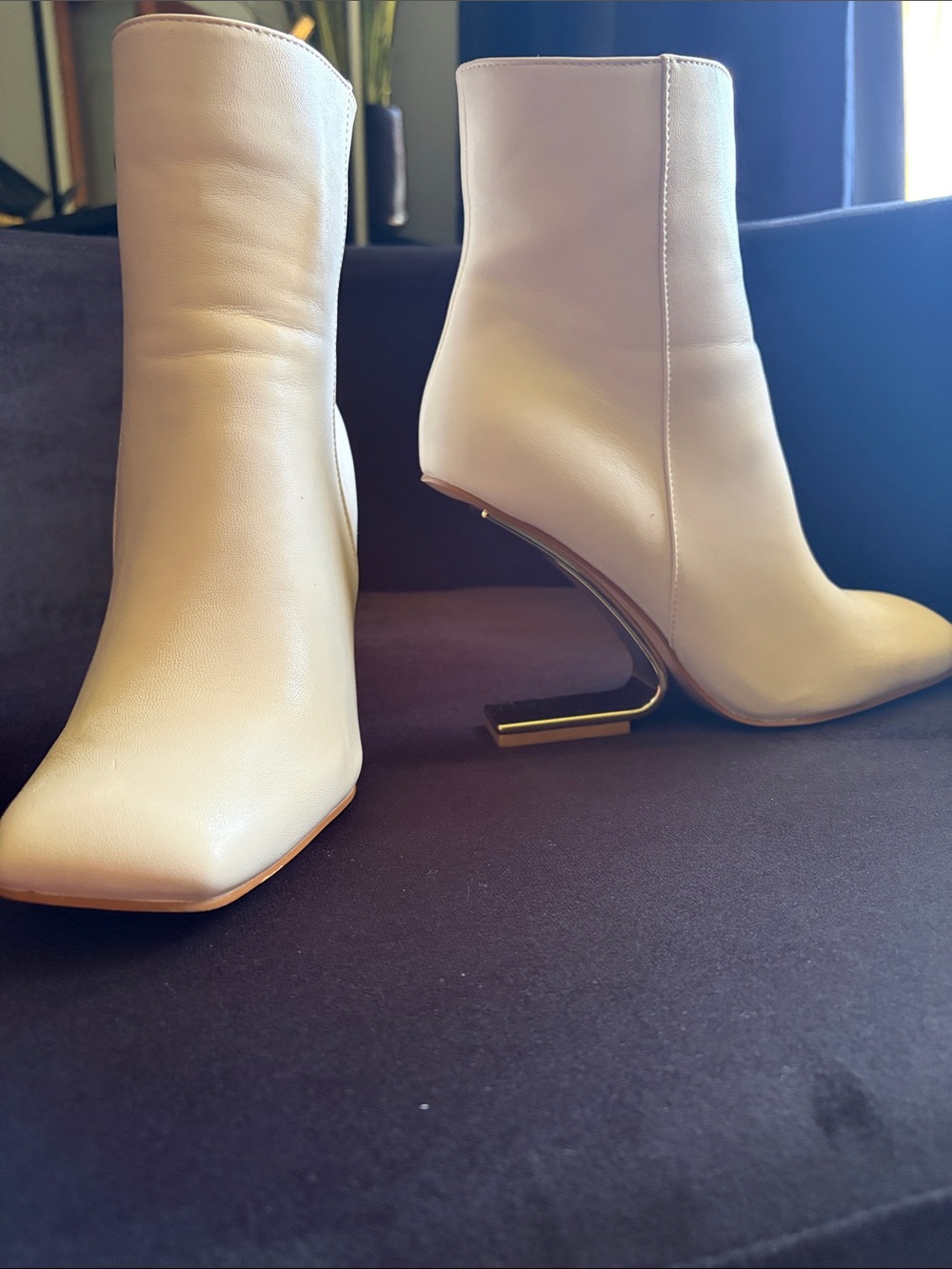 Sculpted-Heel Cream Ankle Booties-WORN ONCE!